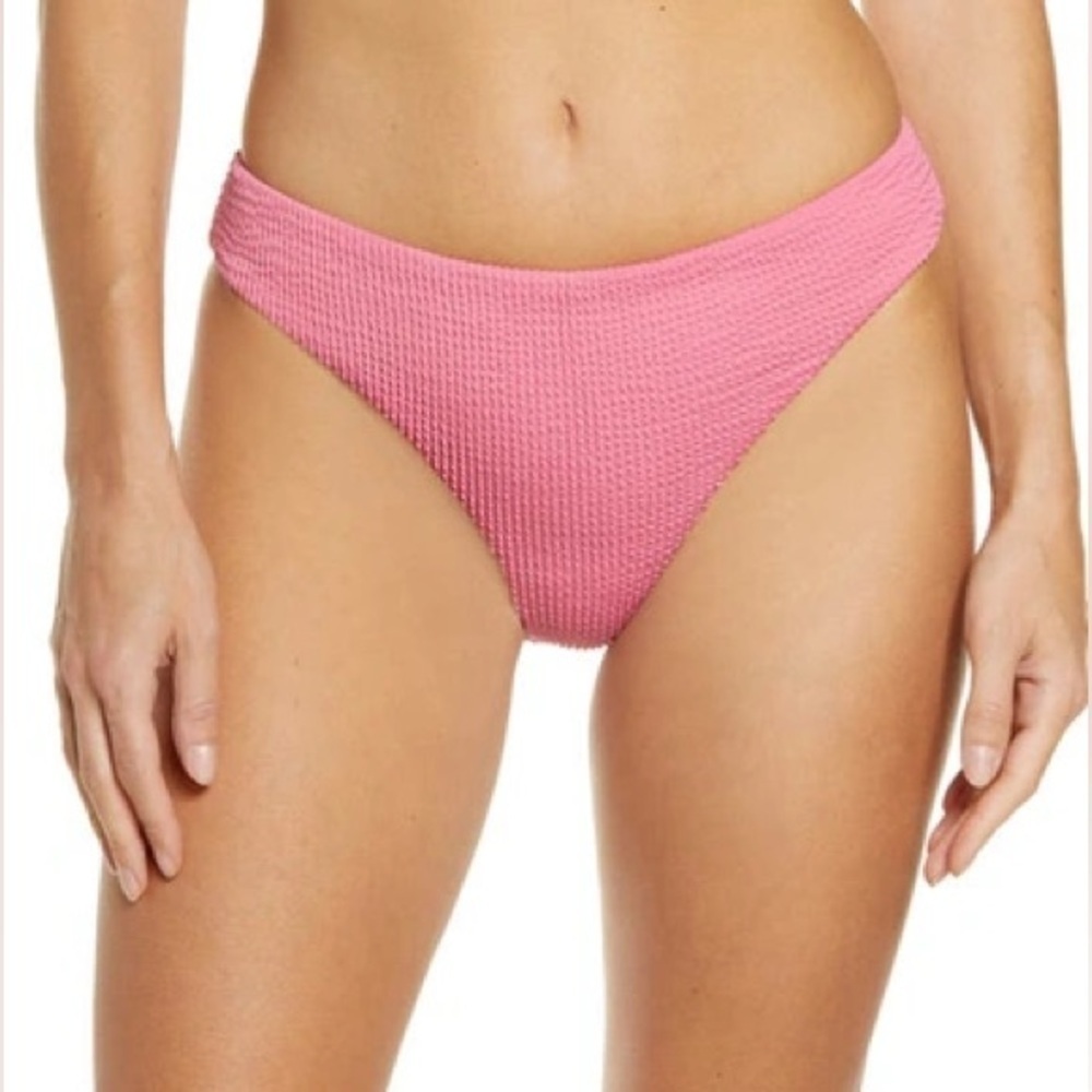 NWT Veronica Beard Marau Crinkle Bikini Bottom Pink Sherbet - Size Large
